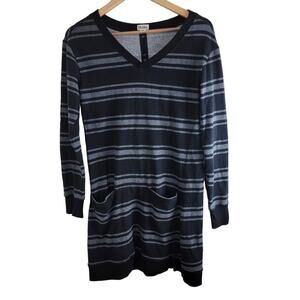 Hatley Stripe Knit Sweater Dress size S Black Ribbed Hem V-Neck